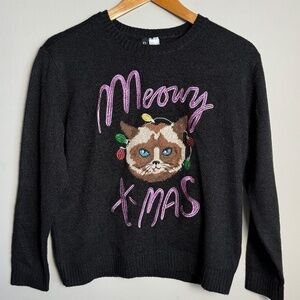 DIVIDED H&M Women's Holiday Christmas Cat Sweater Black Size Small Ugly Sweater‎